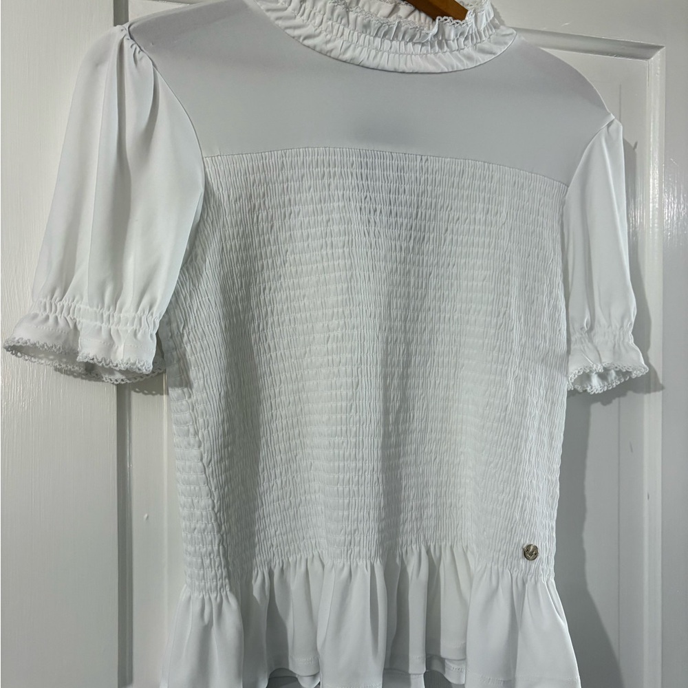 Nautica Elegant White Smocked Blouse